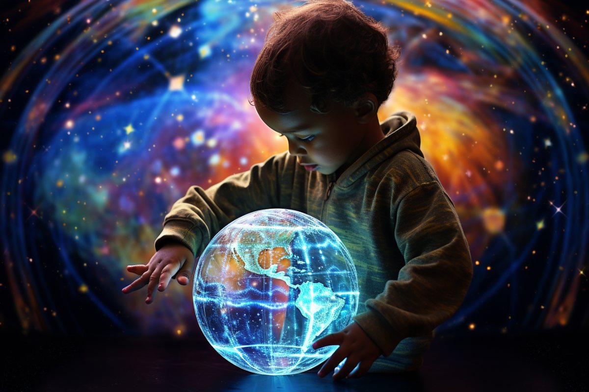 A child holding a glowing globe