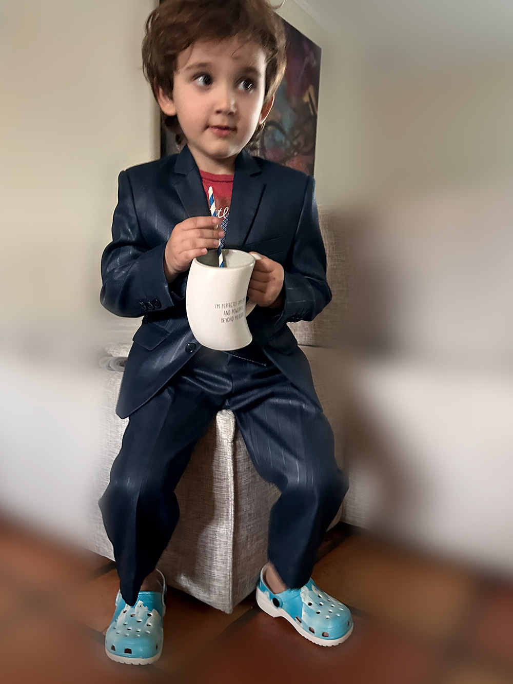 Atlas dressed as an executive for the first business meeting