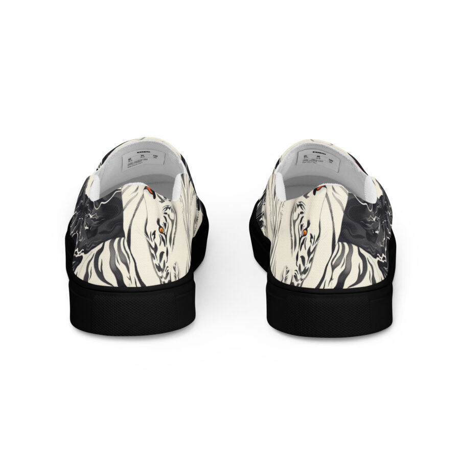 White Tiger Slips - black sole, back view