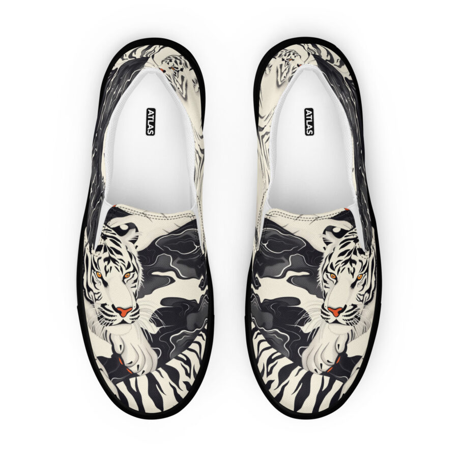 White Tiger Slips - black sole, front view