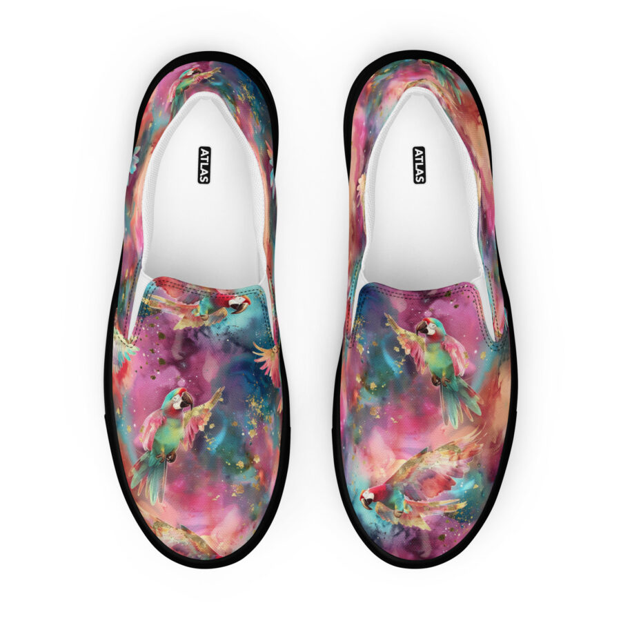 Macaw Slips - black sole, front view