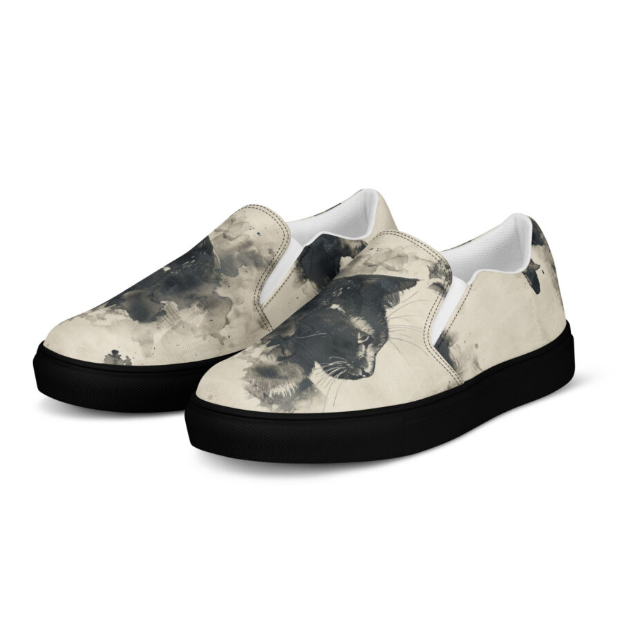 Lux Cat Slips - black sole, left front view