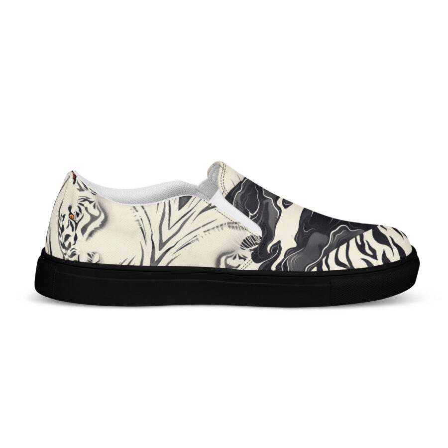 White Tiger Slips - black sole, left inside view