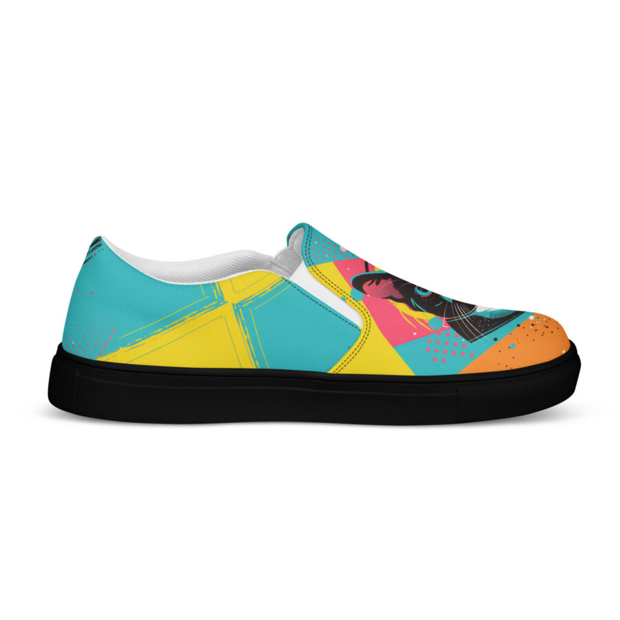 Pop Cat Slips - black sole, left inside view