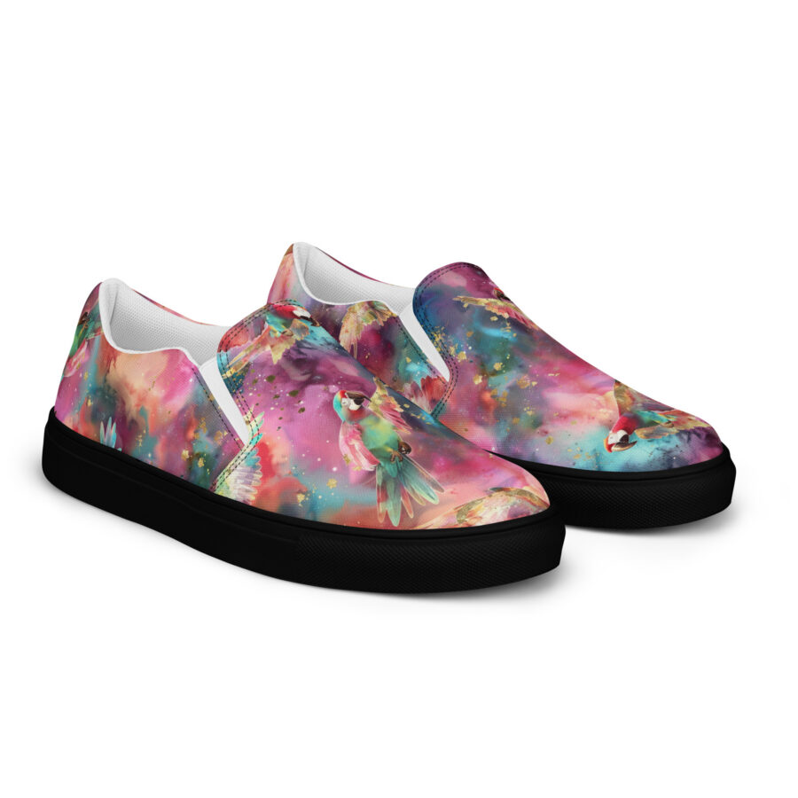 Macaw Slips - black sole, right front view